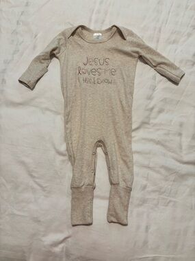 Beige Infant One-Piece Romper with Script